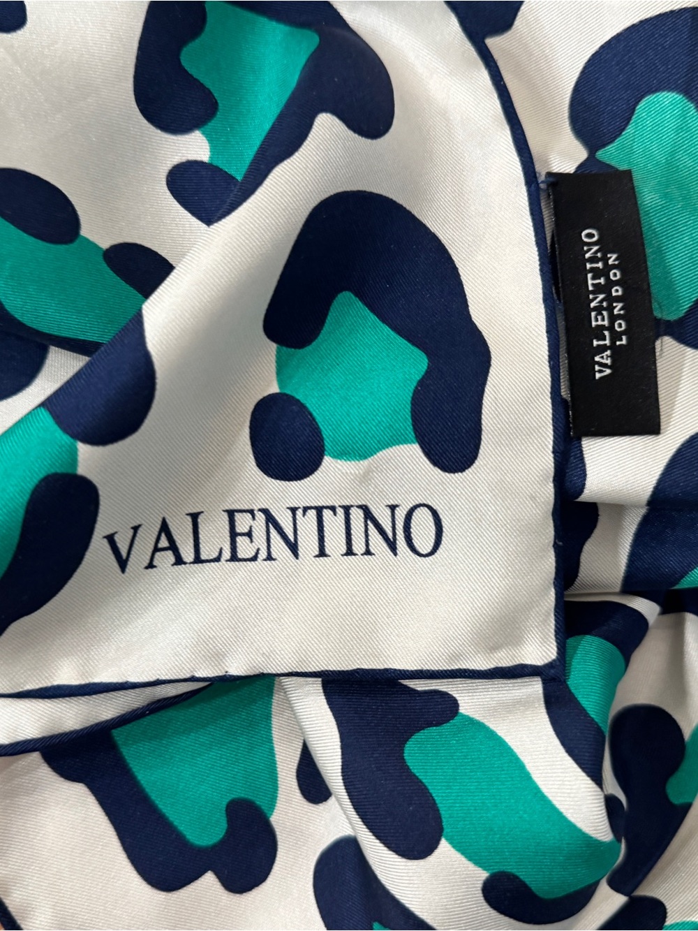 Valentino Silk Scarf - Green & Navy Leopard Print - Picture 3 of 8